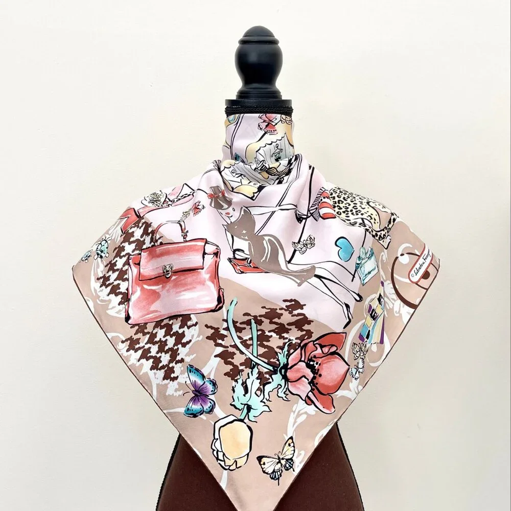 NWT Salvatore Ferragamo Icons Beauty Beige Silk Scarf
